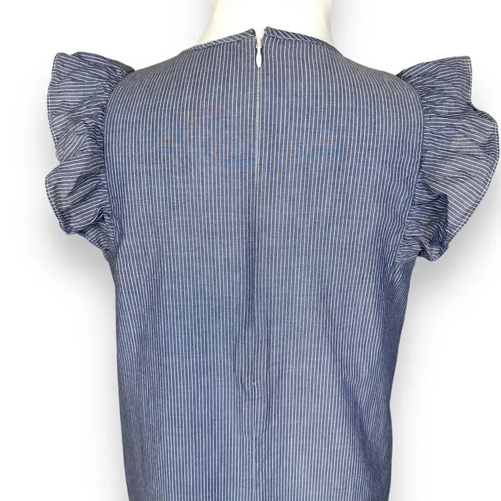 Express Blue white striped ruffle top lined dress size Medium - Picture 4 of 7